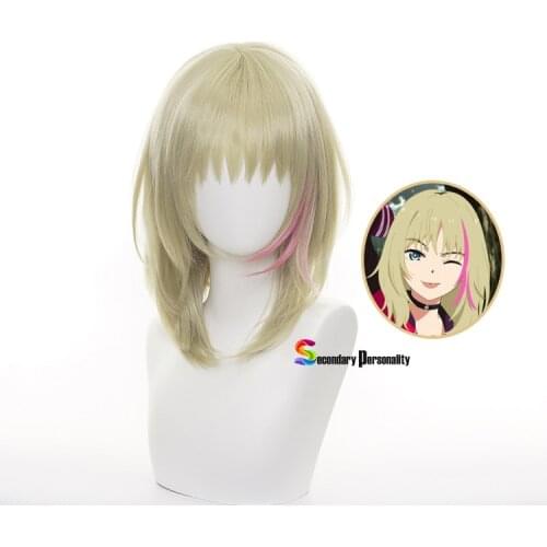 New Anime WONDER EGG PRIORITY Kawai Rika Cosplay Wig Necklace Choker Girl Short Goden Pink Hair Halloween Costume Props