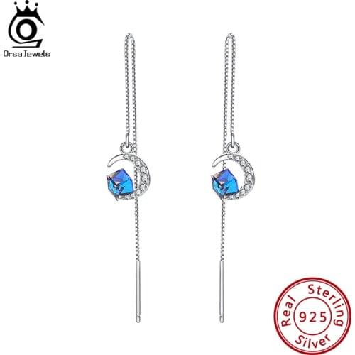 ORSA JEWELS Cubic Crystal Drop Earrings 2021 Fashion Hanging Women 925 Silver Earrings Summer Jewelry Girls Party Gift SWE10