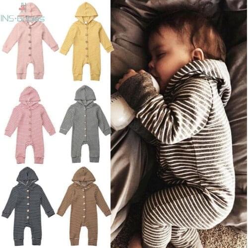 Autumn NewBorn Baby girl Clothes winter Baby boy Jumpsuit with hooded long sleeve girl romper 3m-18m stripe Toddler Costume 2020