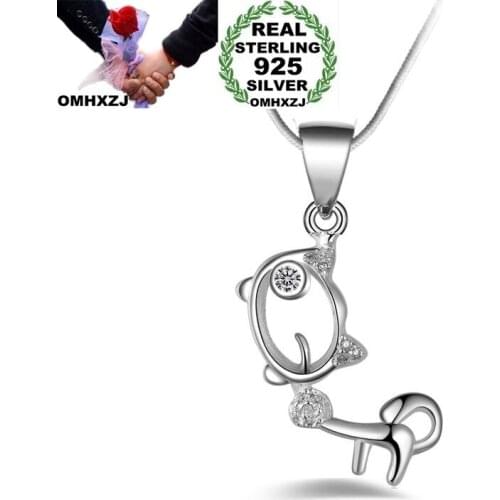 OMHXZJ Wholesale Personality Fashion OL Woman Girl Gift Dog White Amethyst AAA Zircon 925 Sterling Silver Pendant Necklace NC90