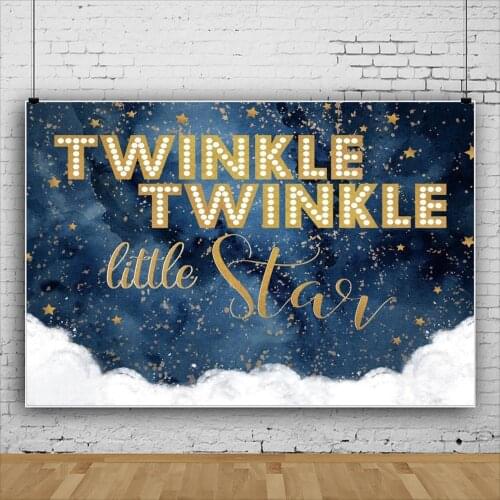 Twinkle Little Star Glitter Golden Stars Backdrop For Photography Newborn Baby Shower Dessert Table Banner Photo Background Prop