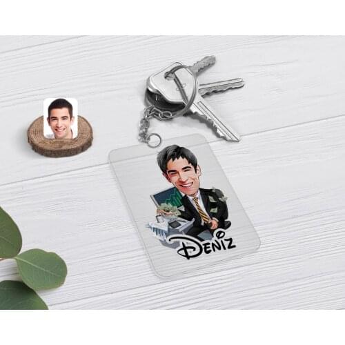 Personalized Men 'S Banker Caricature Of Transparent Plexiglass Anahtarlık-3