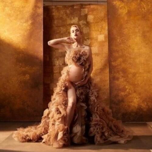 Avondjurk Maternity Dress Off Shoulder Handmade Long Luxury Train abiye Ruffles Puffy Prom Gowns For Baby Shower robe de soiree