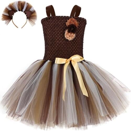 Halloween Carnival Lion Party Tutu Dress With Headband Kids Girls Animal Theme Birthday Cosplay Costume Cloth For School Perform