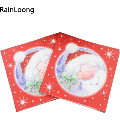 [RainLoong] Red Santa Paper Napkins Christmas Festive & Party Tissue Napkins Decoration Guardanapo 33cm*33cm 1 pack (20pcs/pack)
