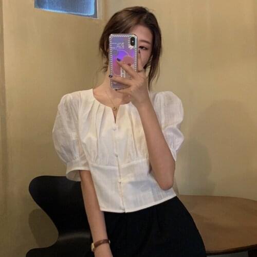 Shirts Women French Puff Sleeve Shirt Female Summer New Style Small White Shirt Design Niche Chic Top