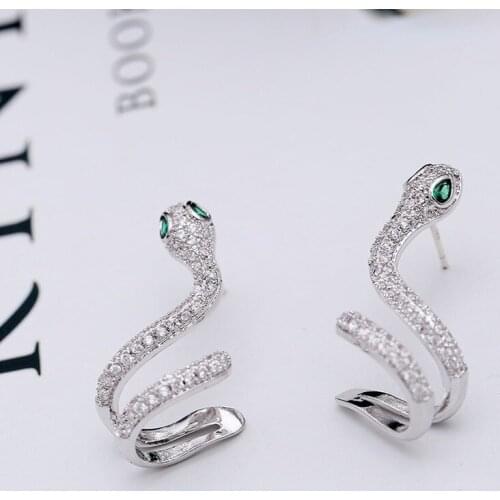 S925 Silver Needle Ear Bone Clip Zircon Snake Earrings Simple Fashion Snake Studs All-Match Punk Ear Rings Jewelry Accessories