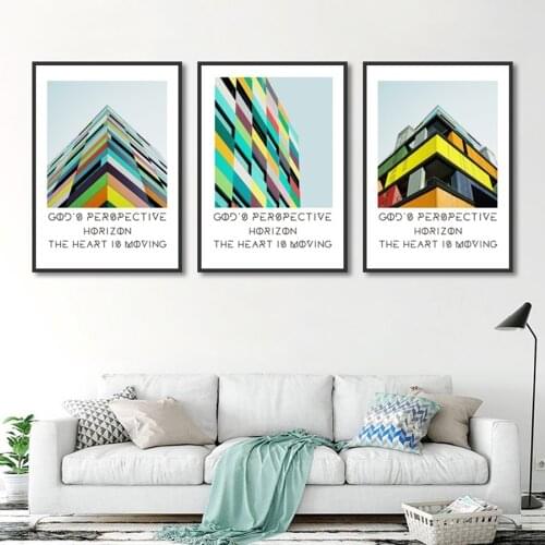Nordic Colorful Building Nordic Simply Decoration Wall Picture City Landscape Canvas Painting Art Print Poster and Painting