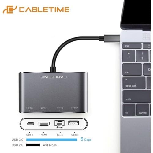 CABLETIME USB C HUB Type C 3.1 to 3 ports USB 3.0 with USB Type C 4 in 1 Hub For Laptop MacBook air Matebook X Samsung C039