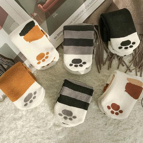 Thickening Keep Warm 1Pair Mid Tube Socks for Winter Cat Paw Pirnt Socks Women Home Feetwear Socks Cute Japanese Style