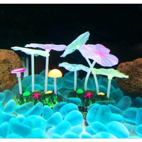 New Fluorescent Artificial Coral Reef Glowing Lotus Leaf Mushroom Luminous Stones Aquariums Fish Tank Luminous Decor Accessories