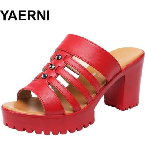 YAERNIBig size 32-43 summer wedding shoes women slippers platform 2020 high heels slides ladies gladiator shoes office slippers