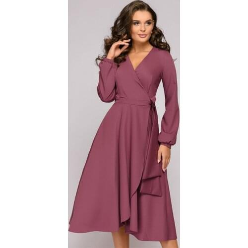 Women Vintage Sashes Lantern Sleeve A-line Party Dress Long Sleeve Sexy V neck Solid Casual Dress 2019 Autumn New Fashion Dress