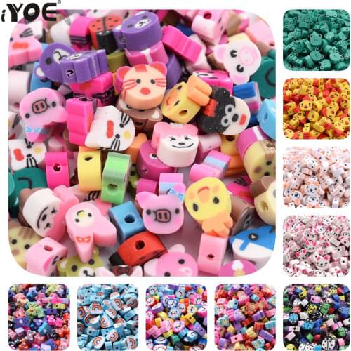 30/50/100pcs Animal Smiley Beads Polymer Clay Beads Sunflower Pig Frog Fruit Spacer Seed Beads For Jewelry Making DIY Bracelet