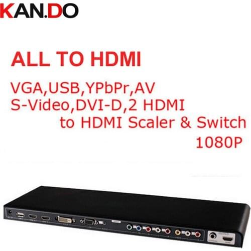 391N All video to HDMI converter 1080P Scale & Switch video converter VGA,USB,YPbPr,AV,S-Video,DVI-D,2 HDMI to HDMI converter