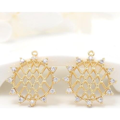 4PCS 16X18MM 14K Gold Color Brass with Zircon Grid Charm Pendants for DIY Jewelry Making Findings Accessories