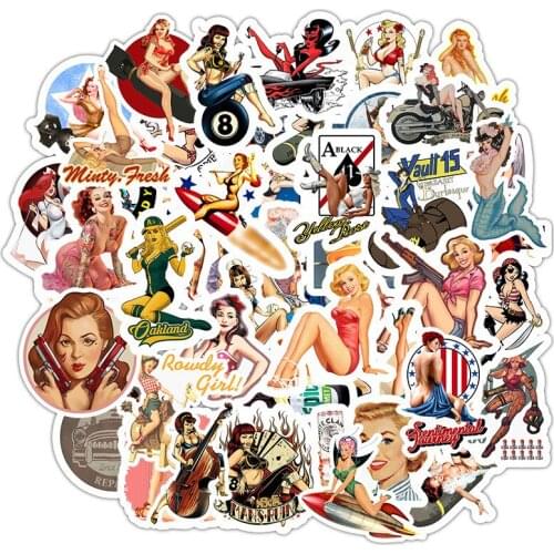 49Pcs Mixed Pin up Sexy Girl Poster Stickers Skateboard Guitar Suitcase Graffiti Sticker Kids Classic Toy