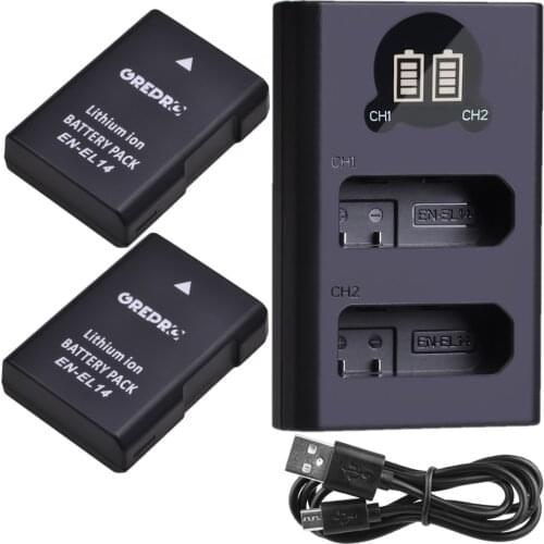 1100mAh Battery for Nikon EN-EL14 EN-EL14a D3100 D3300 D3400 D5500 D5300 D5600 Coolpix P7000 D3500 DSLR Camera + Dual Charger