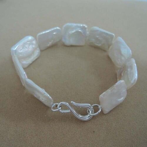 100% nature freshwater pearl bracelet with big rectangle baroque shape-diameter 16-19 mm , economic