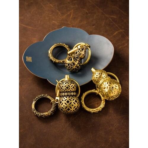 Pure copper brass gourd key chain pendant car chain men and women key ring ring school bag pendant DIY accessories