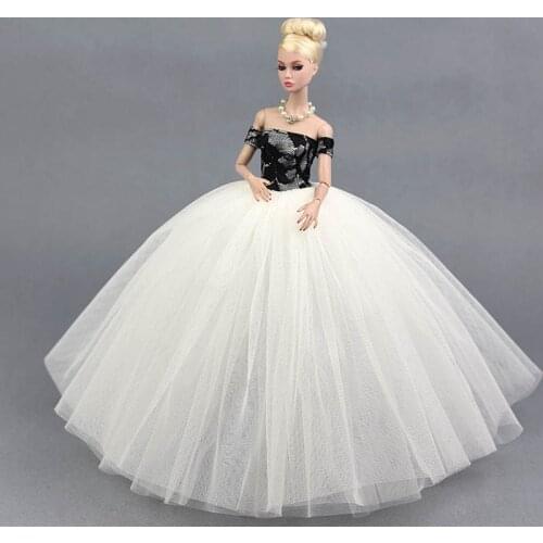 Black White Wedding Dress Clothes For Barbie Doll Princess Evening Party Clothes Wears Long Dress For Barbie Dollhouse BJD Doll