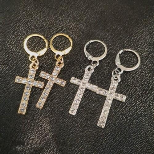 Zircon Cross Dangle Earrings Classic Elegant Luxury Style Bling Diamond Drop Earrings For Women Girls Fashion Jewelry Gifts