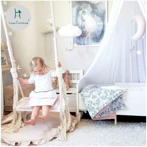 Nordic childrens hanging chair childrens room decoration entertainment solid wood cotton rope