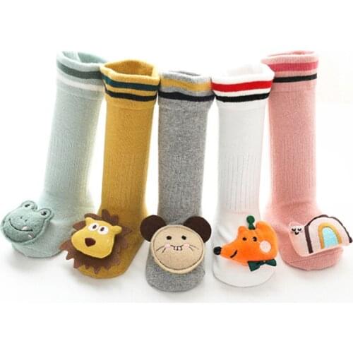 Baby Infant Girls Boys Solid Knee High Socks Toddler Girl Boy Cartoon Autumn Winter Cute Cotton Non-slip Socks Leg Warmer 0-3Y