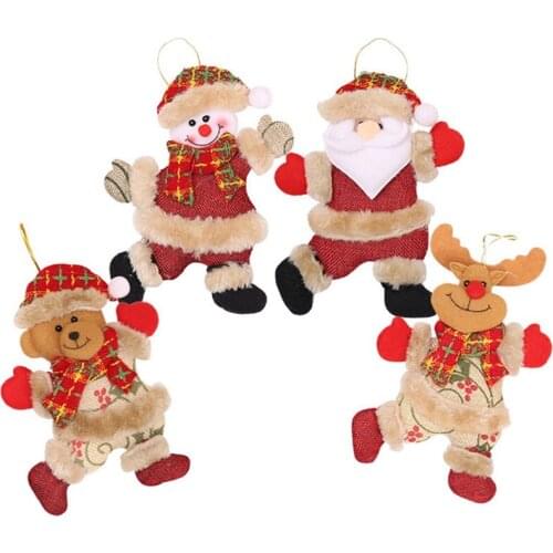 4Pcs Christmas Plush Toys Ornaments Gift Santa Claus Snowman Tree Toy Doll Hang Decorations Gifts Holiday Decoration