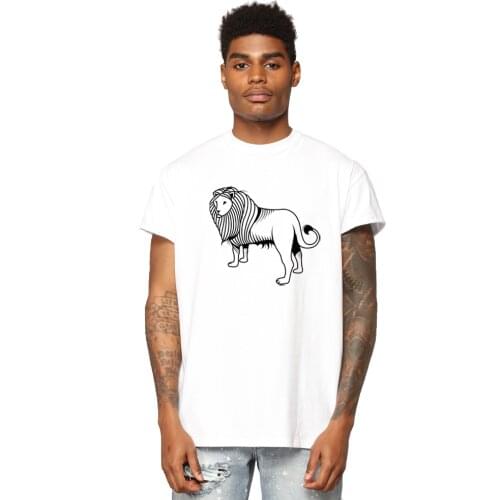 BLWHSH Lion Print T Shirt Men Fashion 100% Cotton Short Sleeve Summer Cool T-shirt Lion Printing Funny Male Plus Tops Tees