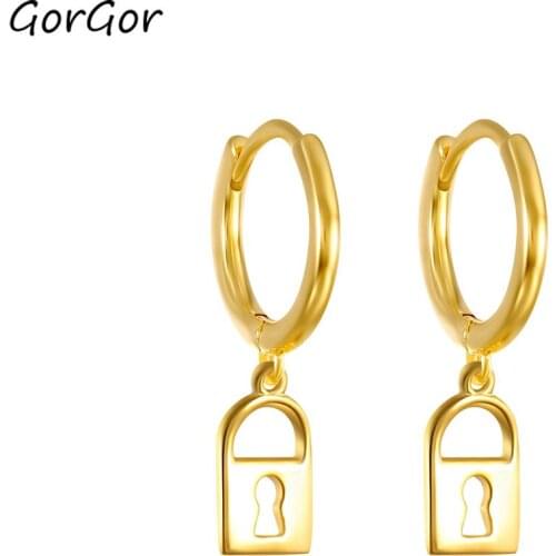 GorGor Drop Earrings Women 925 Sterling Pattern Lock Circle Pendant Individuality Creative Engagement Jewelry 60202650108
