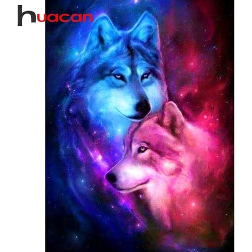 Huacan 5d DIY Full Diamond Embroidery Cross Stitch Wolf Diamond Painting With Square/Round Rhinestones Mosaic Animal Needlework
