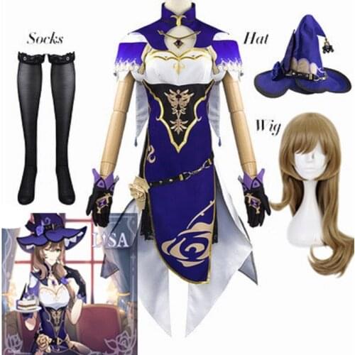 Game Genshin Impact Cosplay Lisa Costume Anime Genshin Impact Lisa Witch of Purple Rose Cosplay Costume The Librarian Sexy Dress
