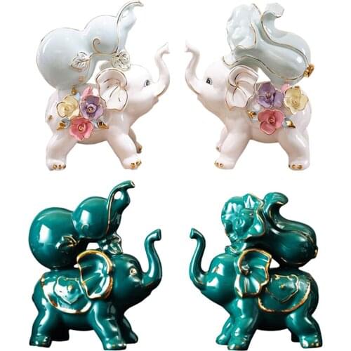 Ceramic Elephant Statue Lucky Feng Shui Elegant Sculpture Statue Lucky Wealth Figurine Crafts Ornaments For Home Office Decor