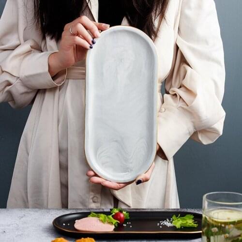 Nordic Ceramics Tray Tabletop Decor Cosmetics Decorative Tray Oval Plate Western Dish Dessert Dish Jewelry Black Storage Tray
