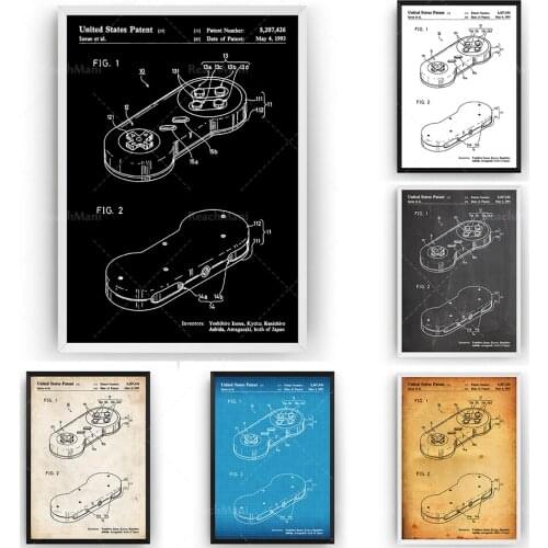 SNES Controller 1993 Patent Printed Wall Art Poster Gift