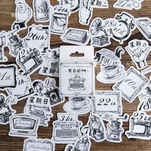 Boxed Cute Stickers Black And White Daily Payment Digital Date Handbook Album Mobile Phone Decorative Stickers Sealing Stickers