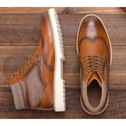 Mens Leather Shoes Hand Made Mens Boots Retro Platform Boots WOOTTEN Martins Shoes Winter boots Ankle Boots For Men