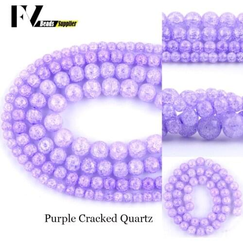 Natural Stone Purple Cracked Crystal Spacer Round Beads For Jewelry Making DIY Bracelets Necklace Needlework 6 8 10 12mm 15"