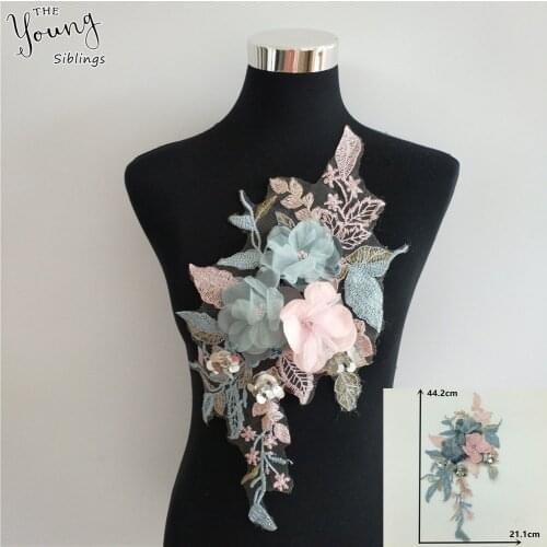 New arrive 3D Embroidery Applique Trim Lace Fabric Tulle Lace Collar Sequin DIY Lace Neckline Craft Clothing Accessoires YL1559