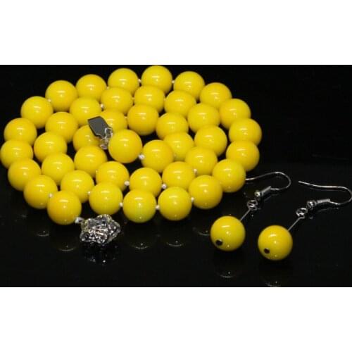 Original design new arrival special design 10mm yellow baking paint glass round beads necklace earrings 18inch B2333