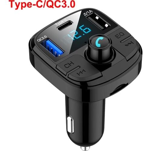 PATCHSKY Bluetooth 5.0 with QC3.0+Type-c Port car kit Handsfree Wireless MP3 for car FM Transmitter, support U disk/TF playback