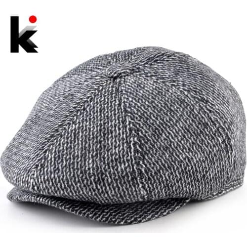 Striped Beret Men Vintage Peaked Caps Autumn Winter Warm Flat Caps With Earflaps Mens Knitted Berets Hat Newsboy Cap Casquette