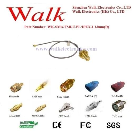 Antenna pigtail SMA female straight bulkhead to U.FL/IPEX female right angle with 1.13mm(D) cable