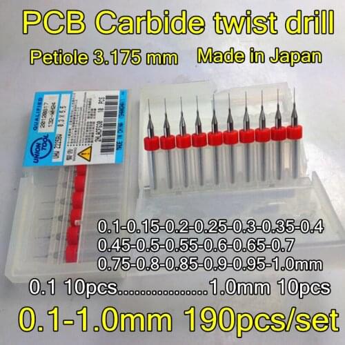Made in Japan Petiole 3.175 mm PCB Miniature carbide twist drill 0.1-1.0mm 190pcs/set Free shipping