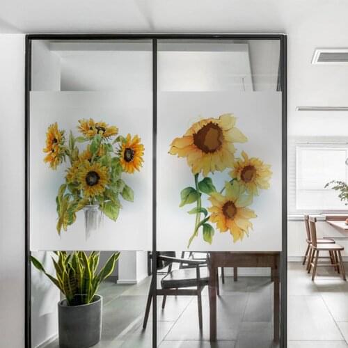 Custom Size Static Cling Window Sticker Sunflower Decorative Private Stained Glass Film For Bathroom Bedroom Kitchen Living Room