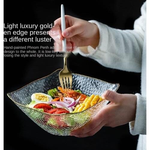 Phnom Penh Glass Bowl Home Living Room Fruit Salad Bowl Fashion Dessert Hot Noodle Soup Bowl Nordic Creative Tableware Dish