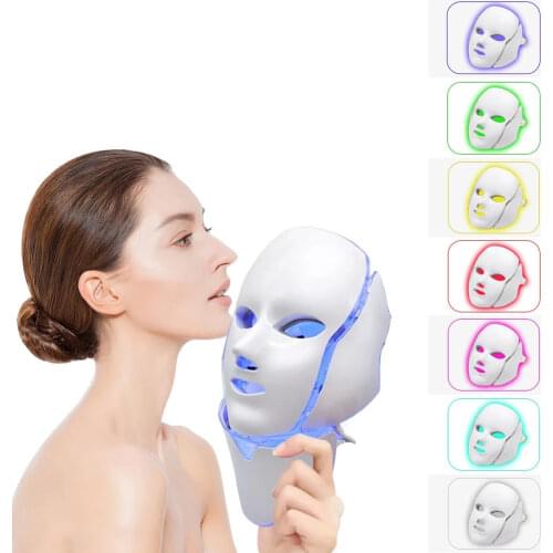 LED Facial Mask Photon Therapy Skin Rejuvenation 7 Colors Light Mask with Neck Skin Tighten Whitening Face Care Beauty Machine