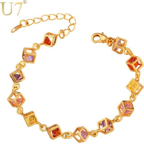U7 Tennis Bracelet For Women Trendy Gold/Silver Color Colorful Cubic Zirconia Jewelry Chain Bracelet H558