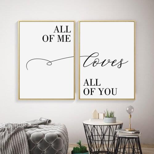 All of Me Loves All of You Sweet Love Letters Wall Art Canvas Painting Poster Print Pictures Bedroom Interior Home Decorations